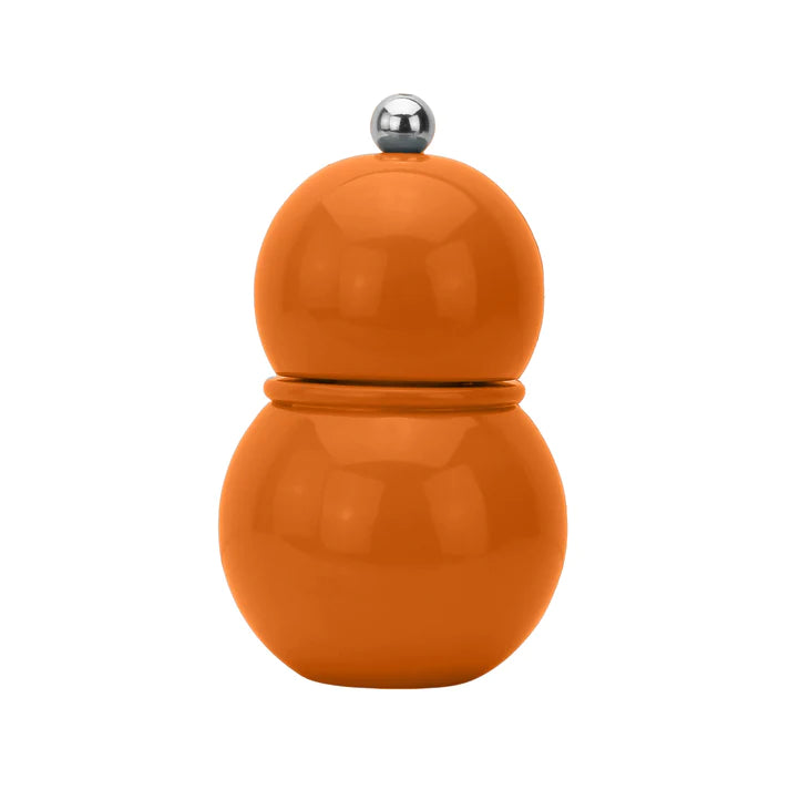 12cm Vibrant Orange Chubbie Bobbin Salt Pepper Mill, Compact Tableside Grinder, by Addison Ross