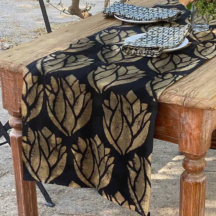 Gold Leaf Block Print Table Runner tablesetting