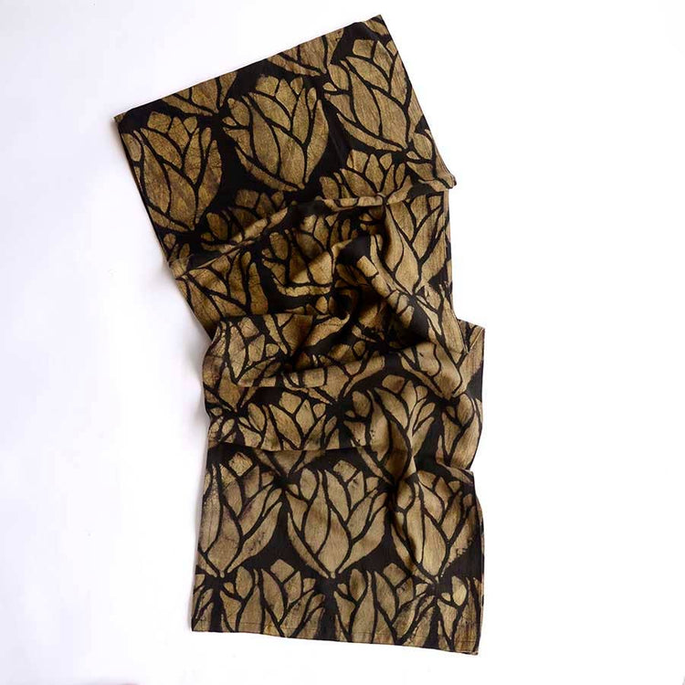 Gold Leaf Block Print Table Runner flat