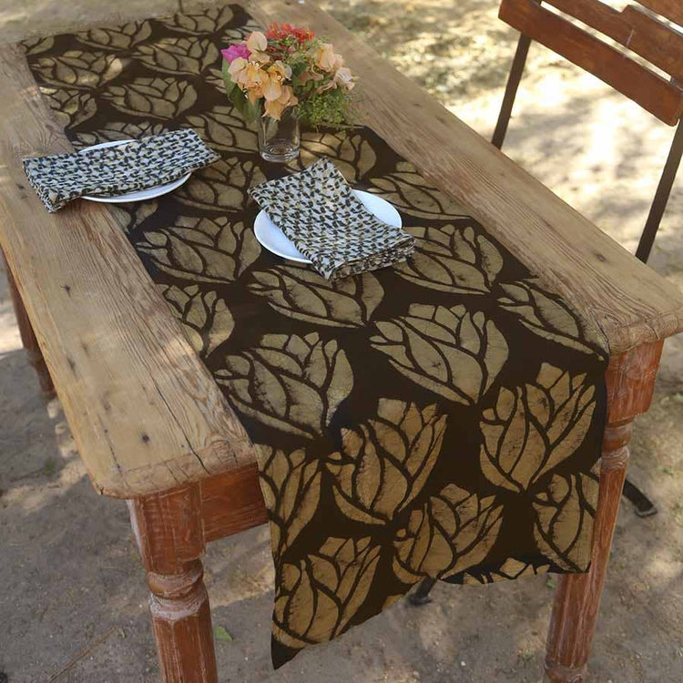 Gold Leaf Block Print Table Runner tablesetting