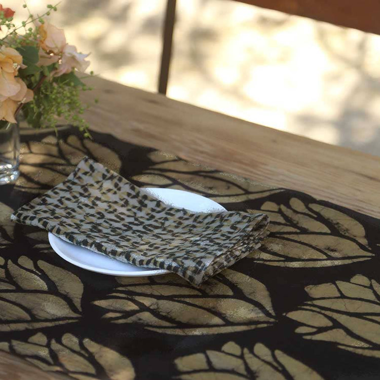 Gold Leaf Block Print Table Runner close up