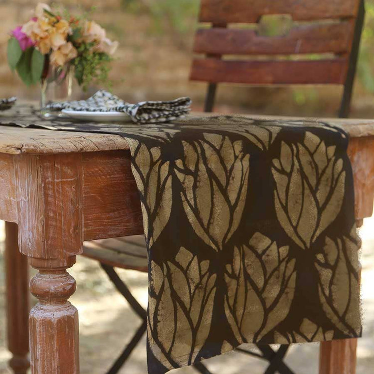 Gold Leaf Block Print Table Runner close up
