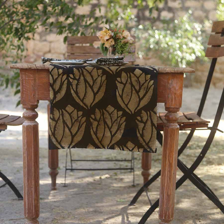 Gold Leaf Block Print Table Runner tablesetting
