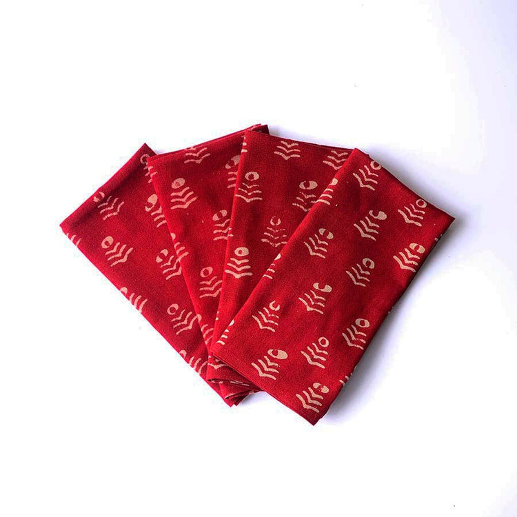 Holiday Red Floral Block Print Napkins Set of 4