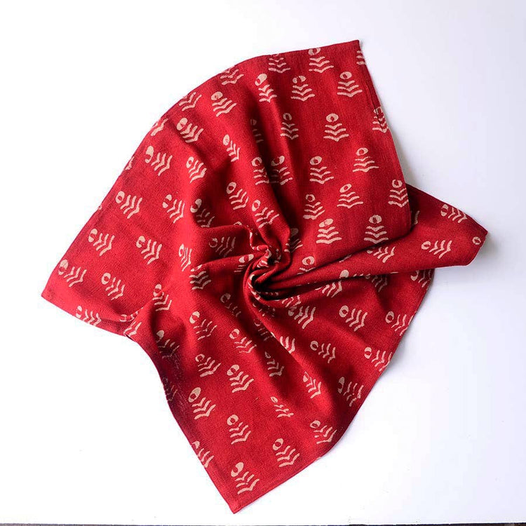 Holiday Red Floral Block Print Napkins shown open