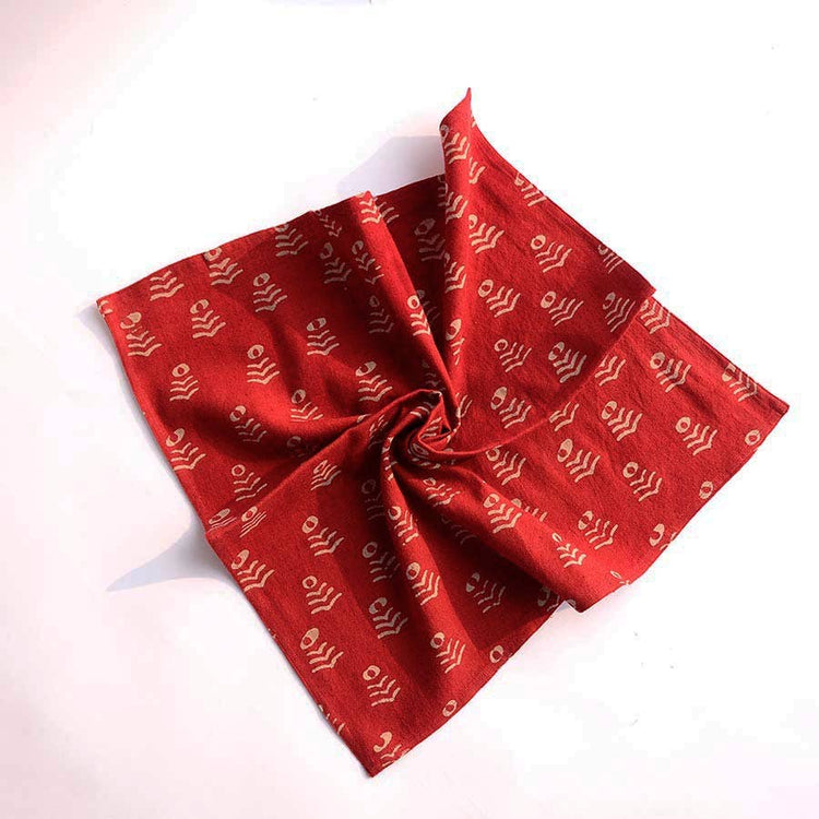 Holiday Red Floral Block Print Napkins open flat