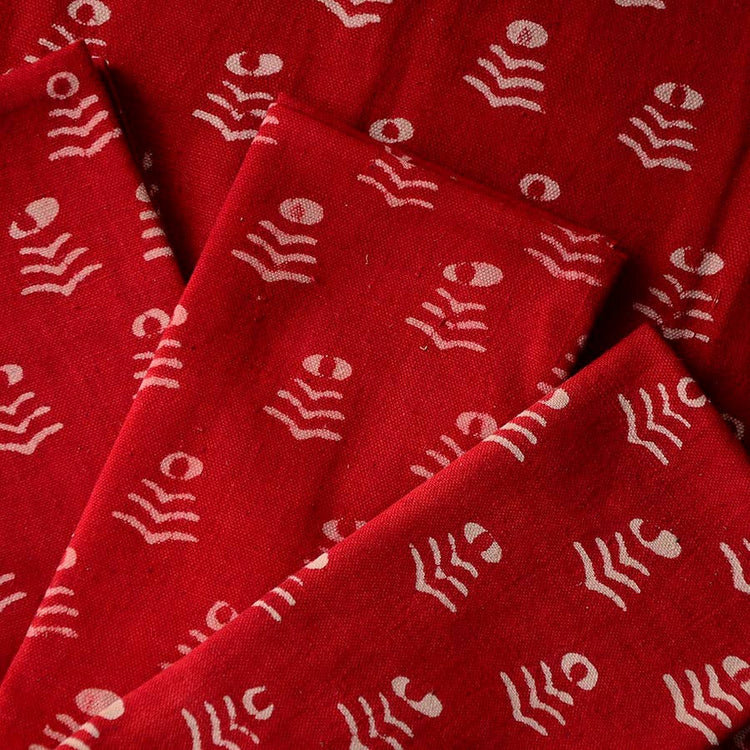 Holiday Red Floral Block Print Napkins close up