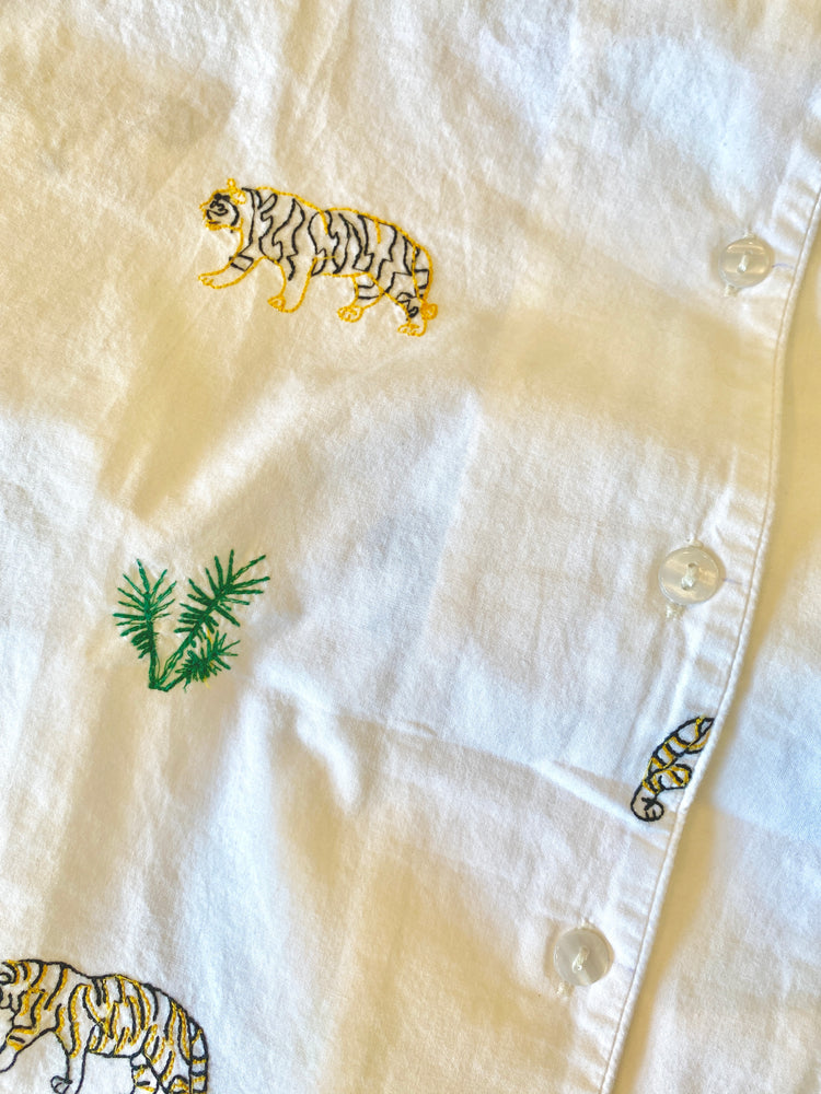 Forest Tiger (Large)Cotton PJ Set With Embroidery, Short sleeve + shorts