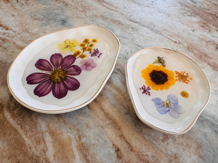 Medium White Pressed Flower Jewelry Tray