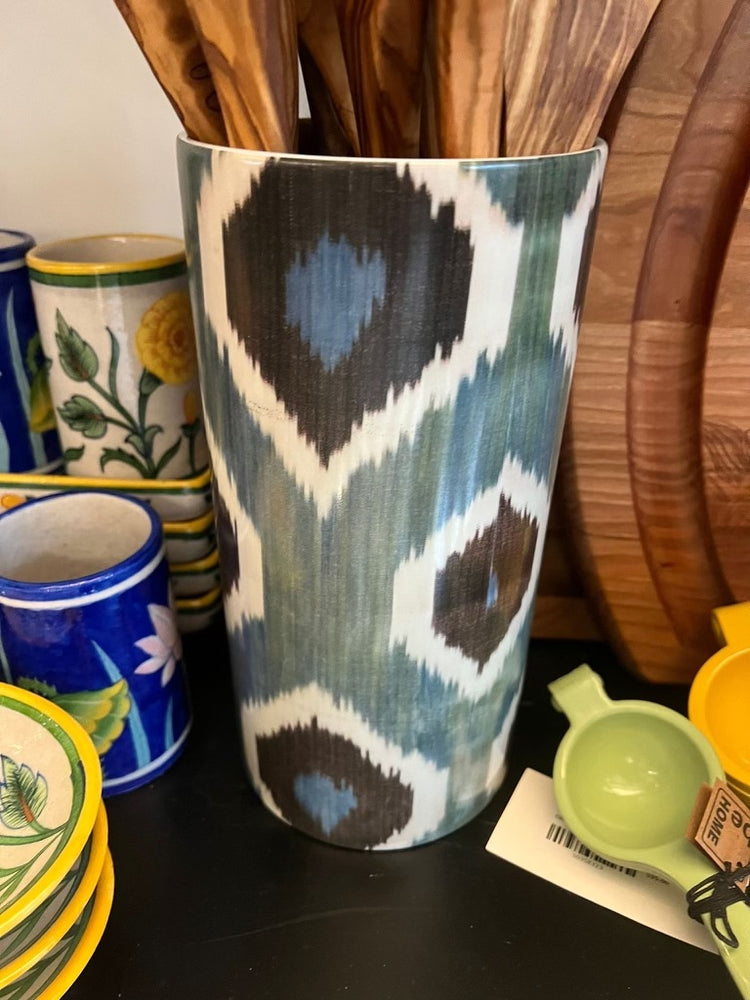 Ikat vase, 24cm green blue by Les Ottomans