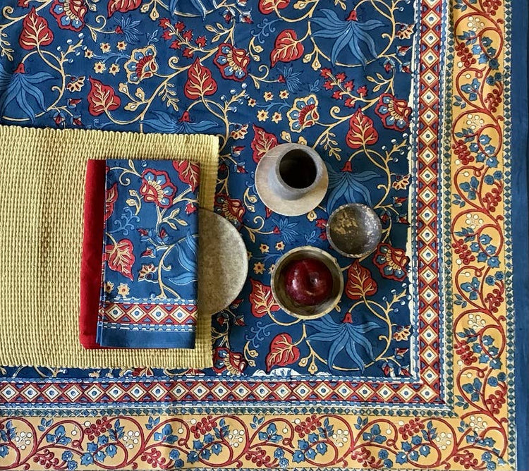 Indo Fleur Blue Tablecloth 60x120 |Vintage Blue Table Decor