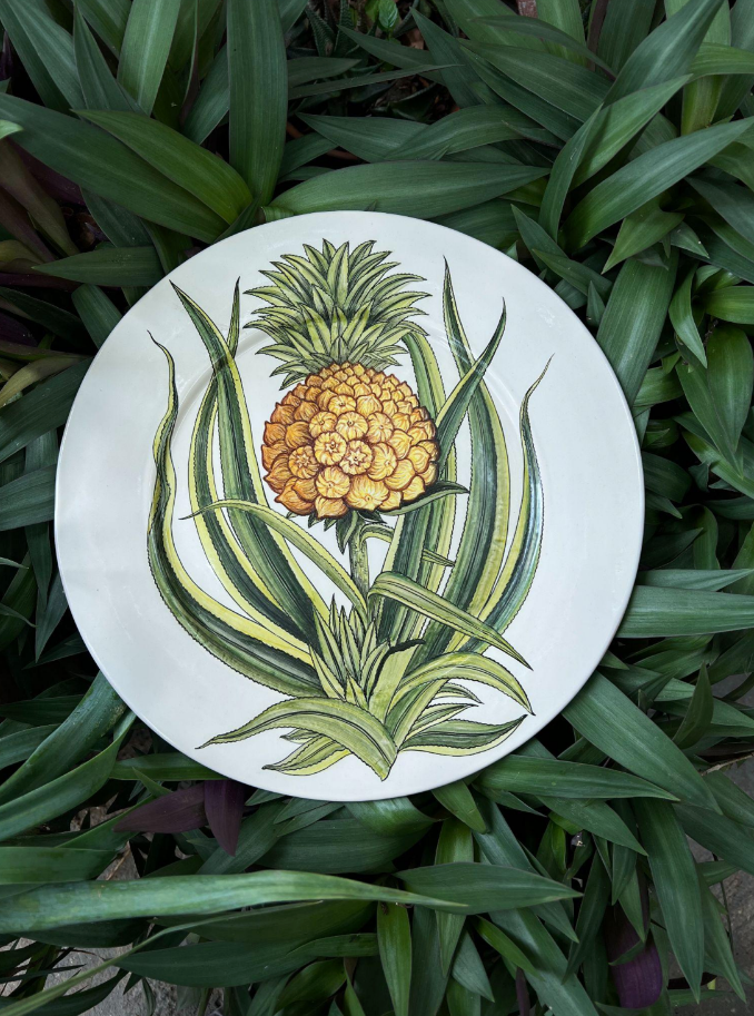 Hand Painted Botanical Dinner Plate in Pineapple