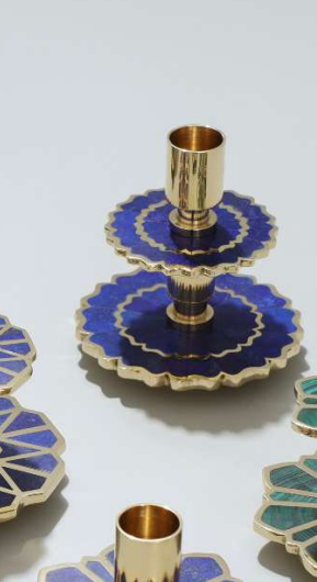 Viya Home Marigold Lapis Lazuli Brass Candle Holder 4x4in