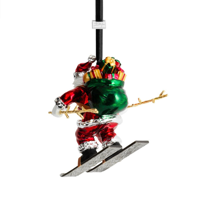 Michael Aram skiing Santa ornament, metal with fun design, for festive decoration