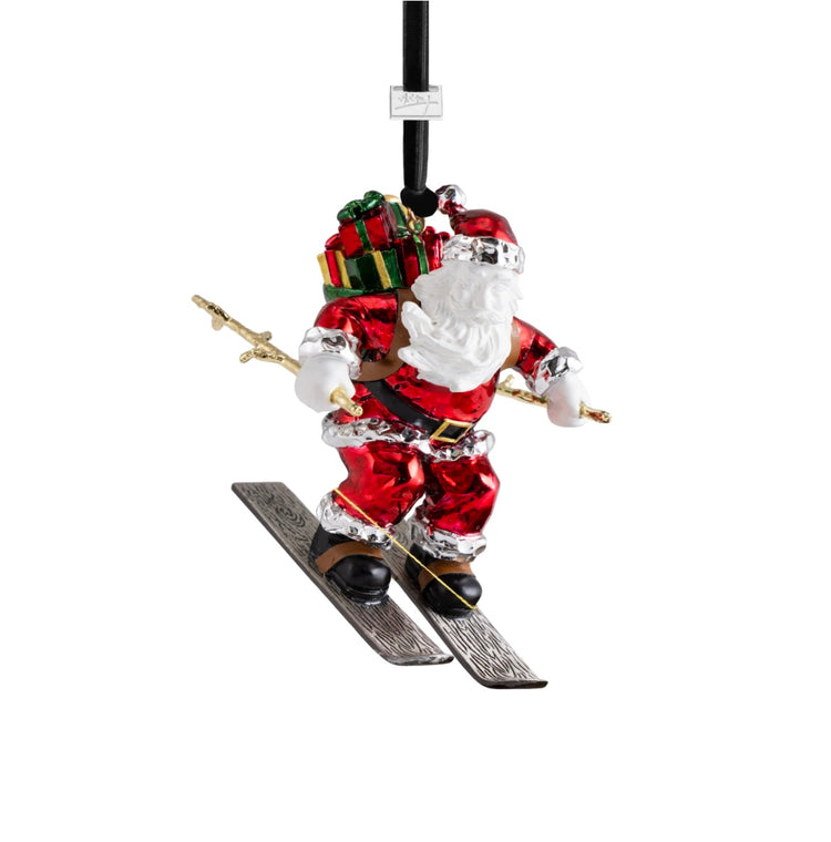 Michael Aram skiing Santa ornament, metal with fun design, for festive decoration