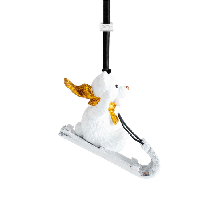 Michael Aram sledding teddy ornament, metal with playful design, for whimsical decoration.