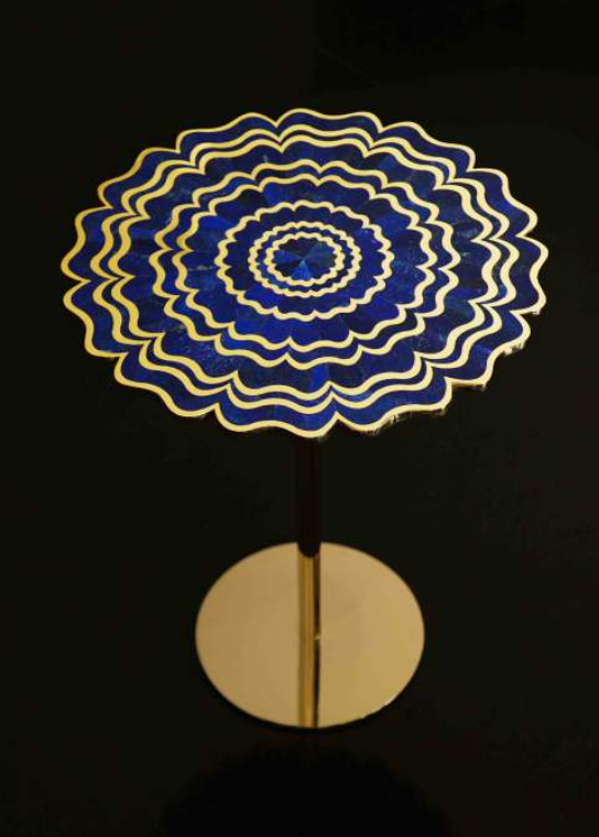 Cocktail Table, Mystical Marigold, Brass with Lapis Lazuli Inlay