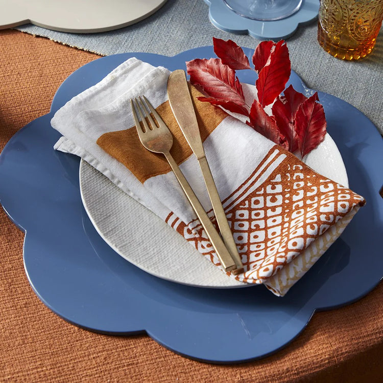 Placemat in Chambray Blue, 16" x 16” Scalloped, Addison Ross