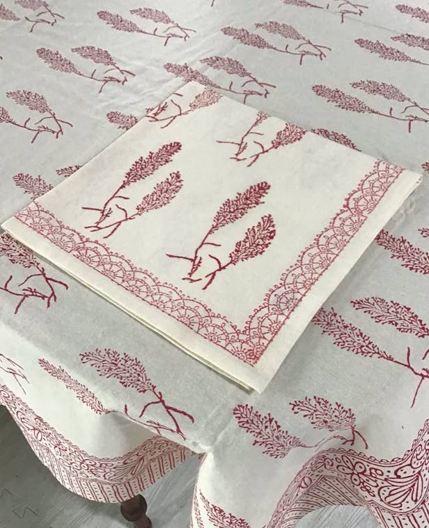 Pampas Grass 70x108 Block Print Tablecloth | Cottage Charm