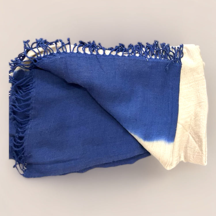 Dip-dyed throw, luxury merino wool, blue & cream