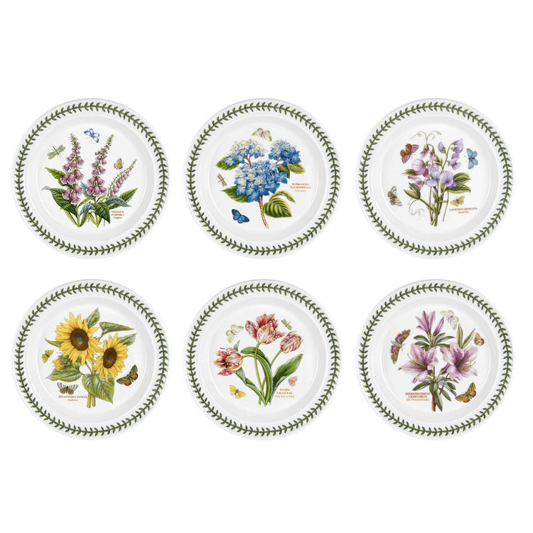 Portmeirion Botanic Garden Dinner Plates set of 6, Assorted Motifs Earthenware Botanic Garden