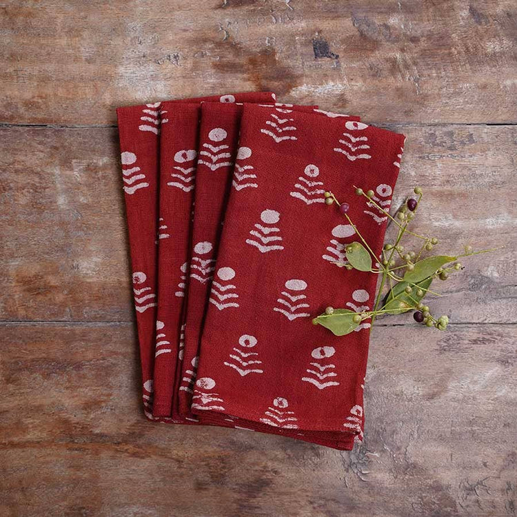 Red Floral Block Print Napkins Set of 4