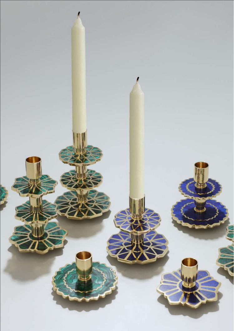 Viya Home Marigold Lapis Lazuli Brass Candle Holder 4x4in