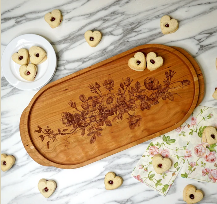 Cherry Oval Serving Tray - Wild Roses