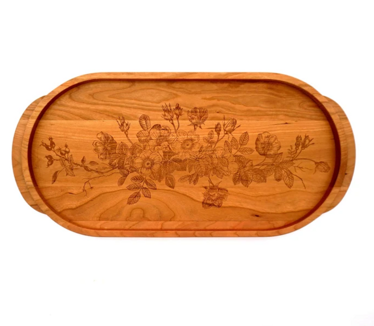 Cherry Oval Serving Tray - Wild Roses