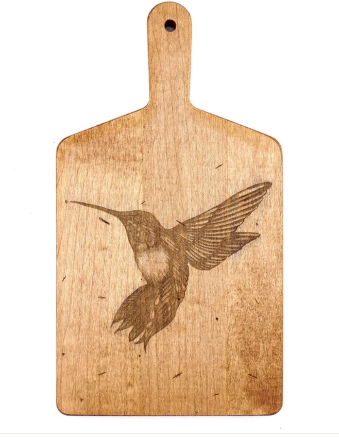 Laura Zindel Artisan Maple Rectangle Handled Serving Board - Hummingbird