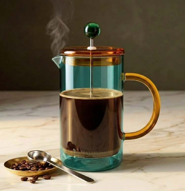 Niko French Press, Teal and Yellow