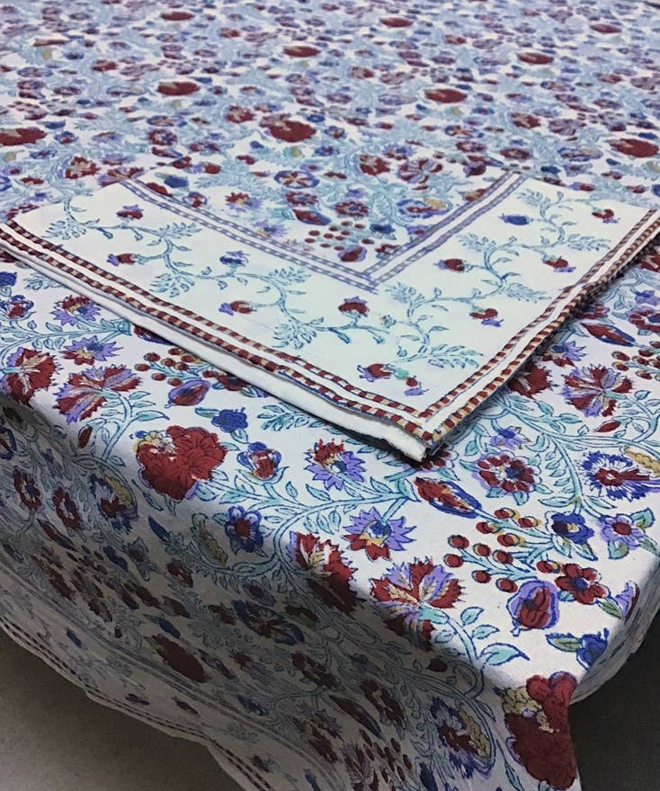 Summertime Bright Block Print Tablecloth 60x90 | Cheerful Table