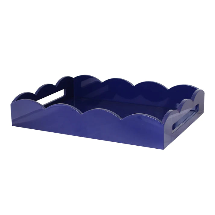 Navy 17"x13" Scalloped Lacquer Serving and Ottoman Tray, by Addison Ross