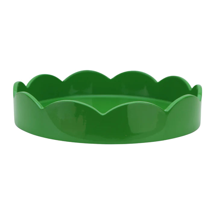 Small 8.5" Round Leaf Green Scalloped Lacquer Decorative Tray by Addison Ross