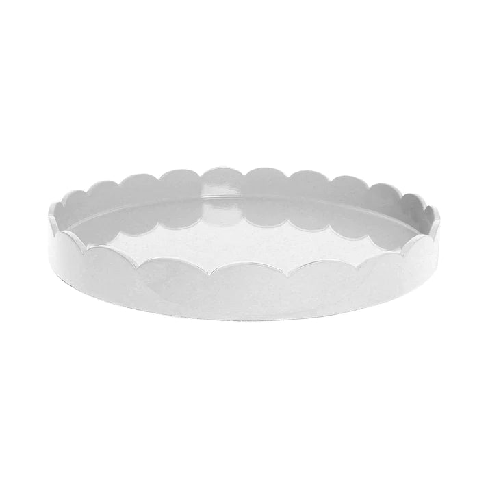 Round 16" White Scalloped Lacquer Serving Tray, High Gloss Finish, by Addison Ross