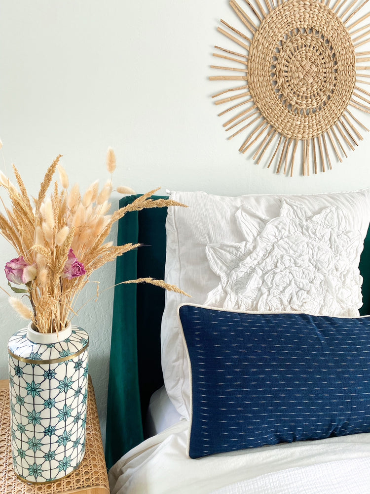 Global Inspired Lao Ikat Indigo Blue Pillow 12x24 with insert