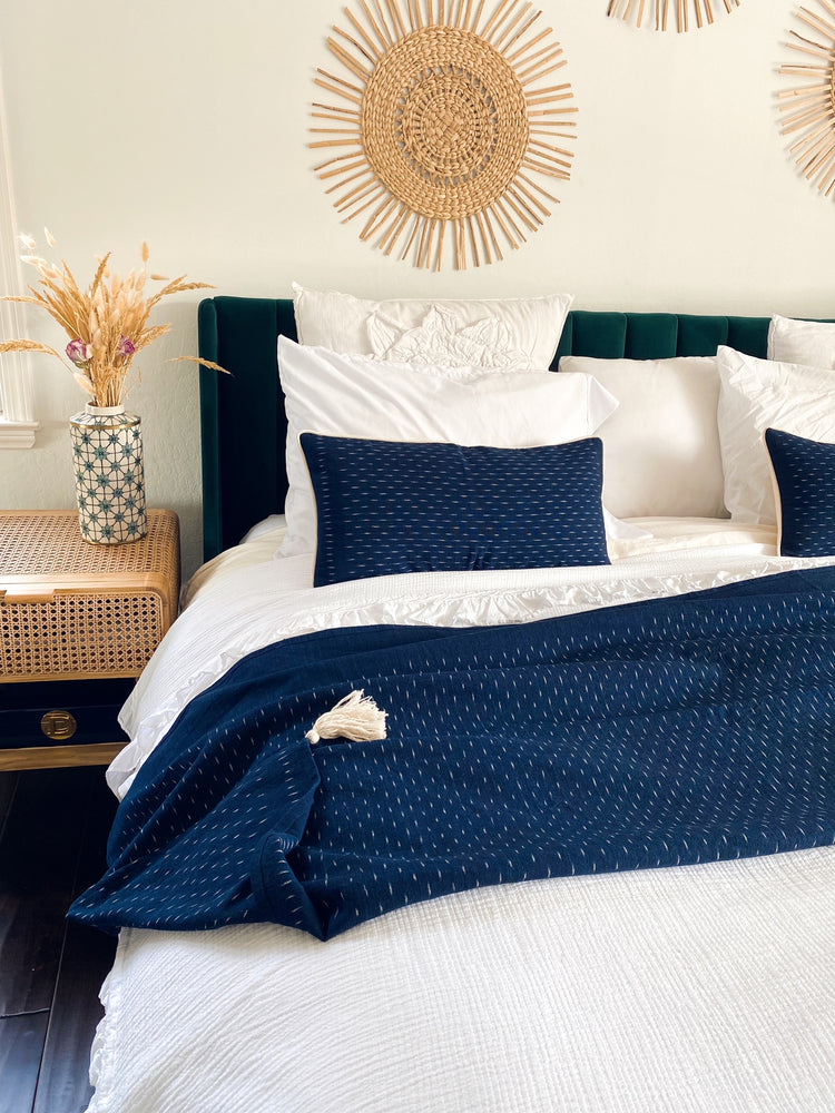 Global Inspired Lao Ikat Indigo Blue Pillow 12x24 with insert