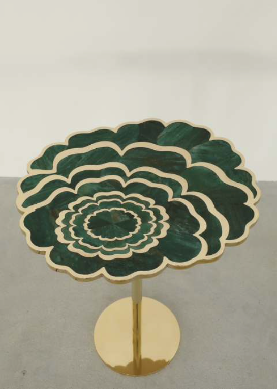 Viya Home Calendula Table – Brass & Malachite Inlay