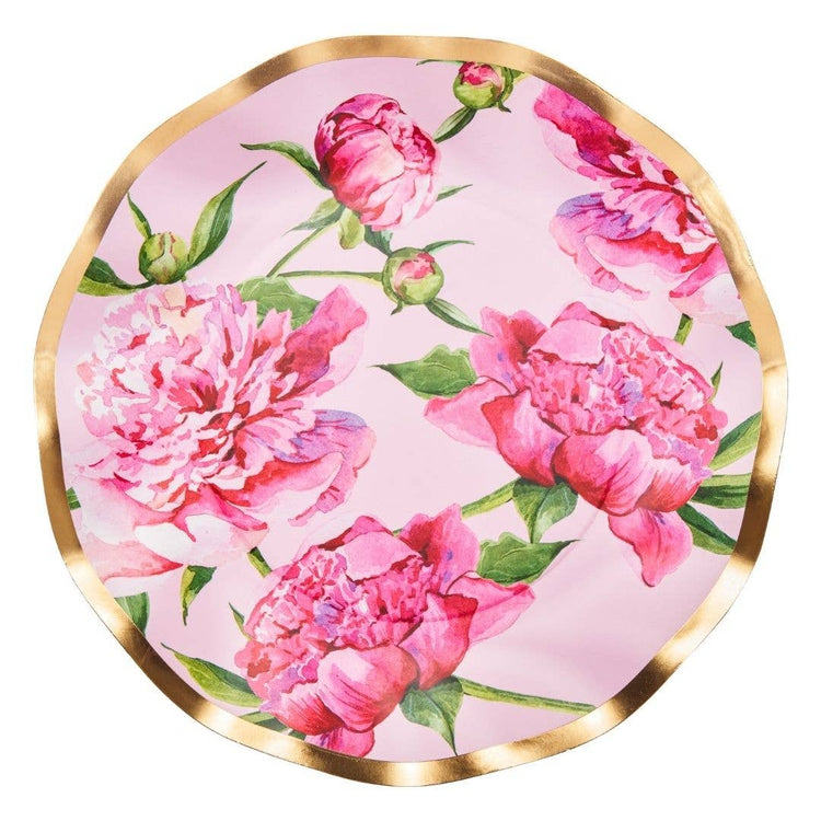 Pink Peonies Wavy Paper Dinner Plate (8pk)