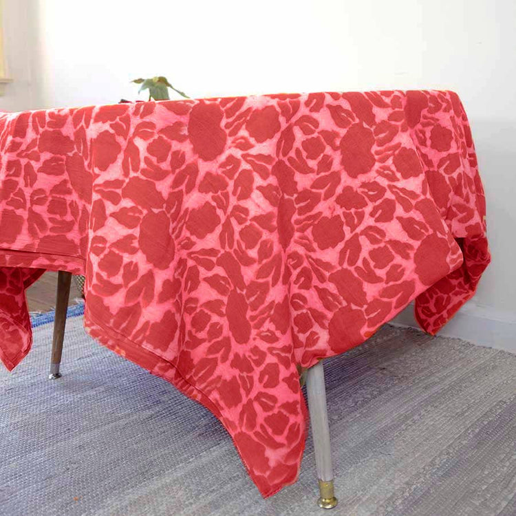 Yan Coral Floral 56" x 84" Block Print Table Cloth | Vibrant Style