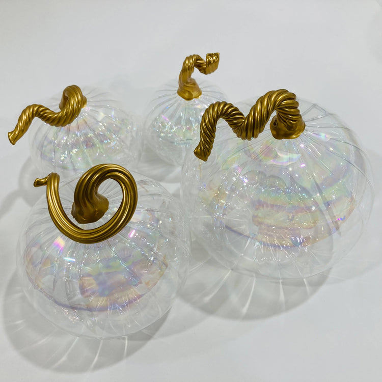 Large Blown Glass Pumpkin - Iridescent Clear