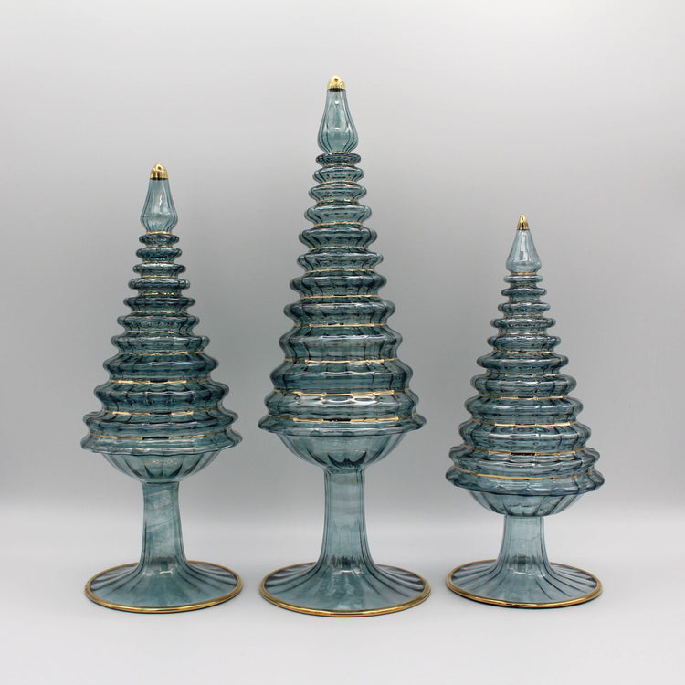 Blue Spruce Tall Blown Glass Tabletop Christmas Tree