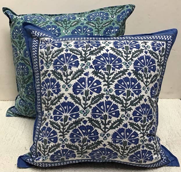 Chic Classic Chrysanthemum Block Print Pillow 18x18 with Insert