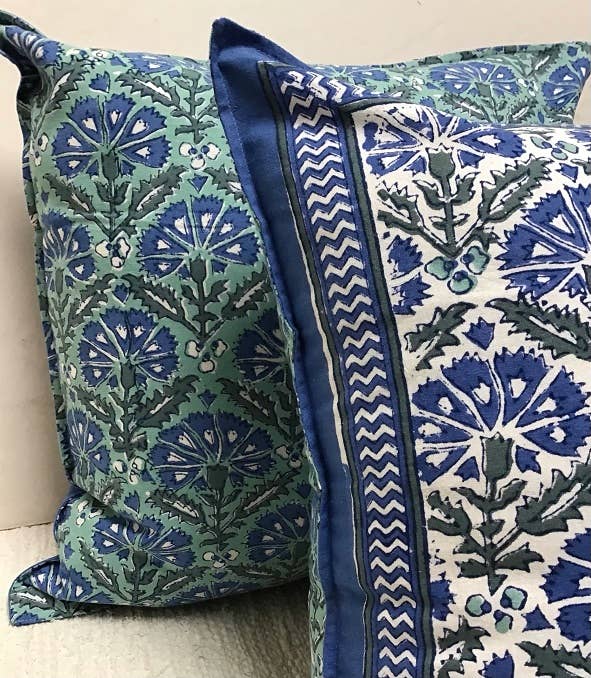 Chic Classic Chrysanthemum Block Print Pillow 18x18 with Insert