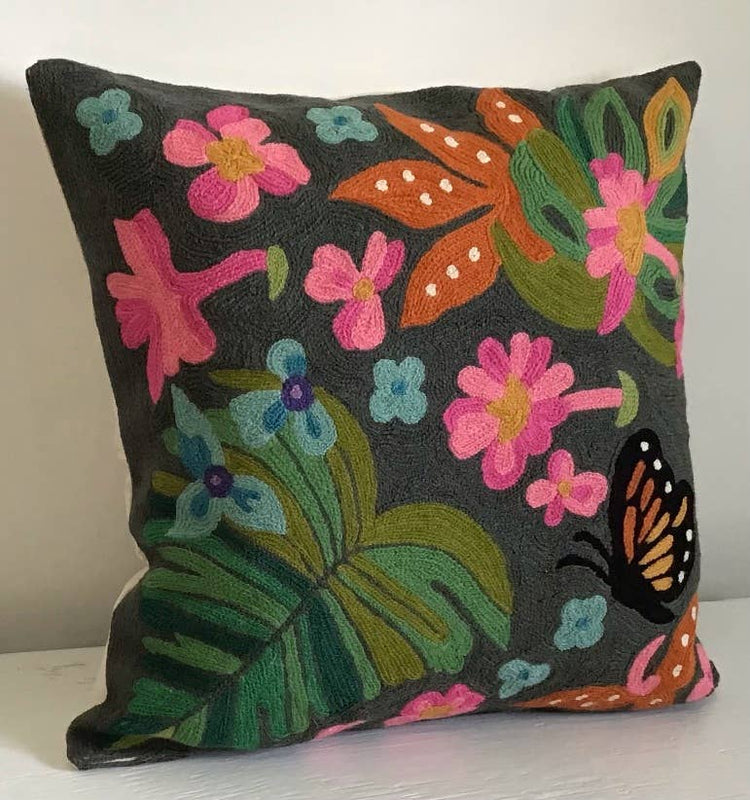 Artistic Tahiti Charcoal Chainstitch Pillow 18x18 with insert