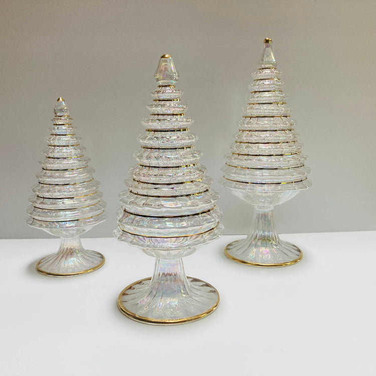 White Spruce Tall Blown Glass Tabletop Christmas Tree