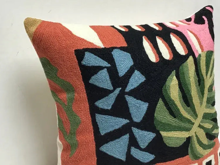 Artistic Matisse Leaves Chainstitch Pillow 18x18 with insert