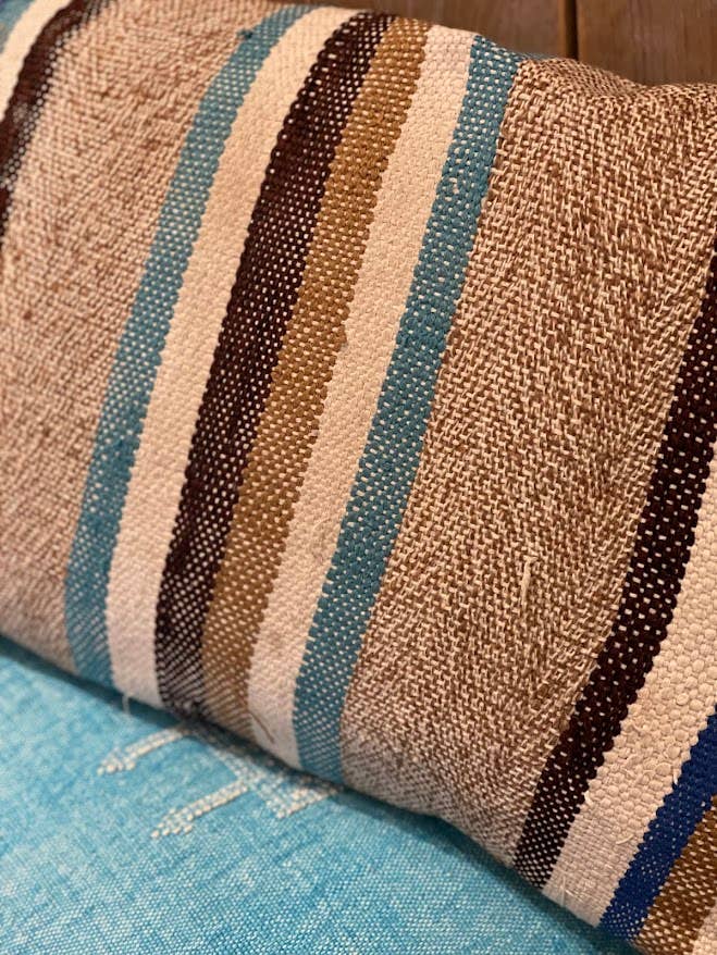 Bohemian Blue Stripe Cactus Silk Moura Pillow with insert