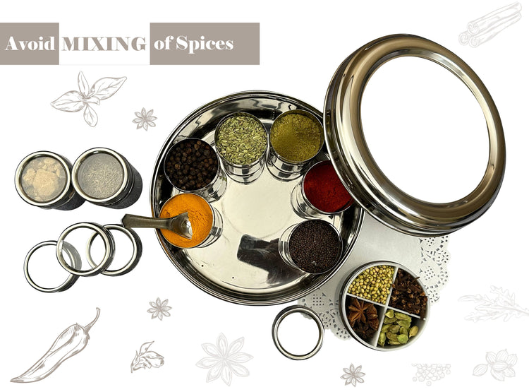 Spice Box Stainless Steel Container, includes 12 spices and labels
