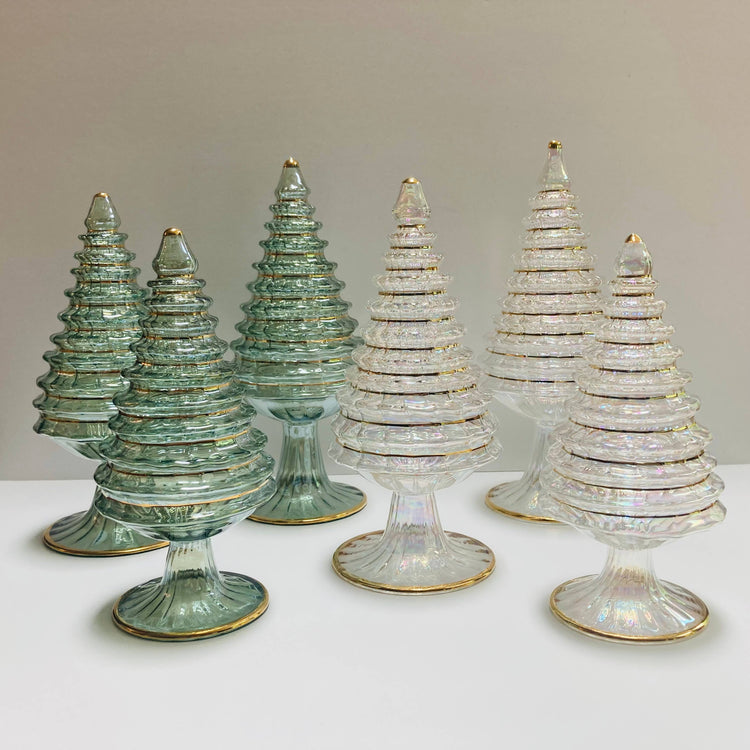 White Spruce Tall Blown Glass Tabletop Christmas Tree